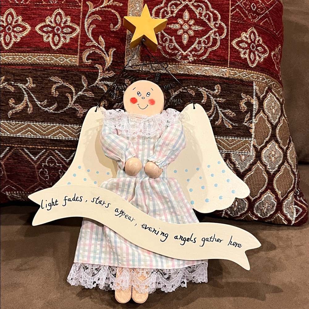 Festive Angel wall hanging folk art with Star and Banner